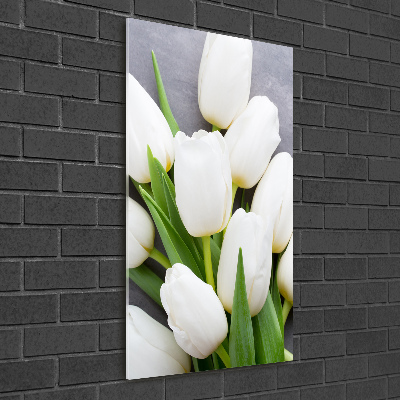 Fotocuadro de cristal elegante para hogar vertical tulipanes blancos