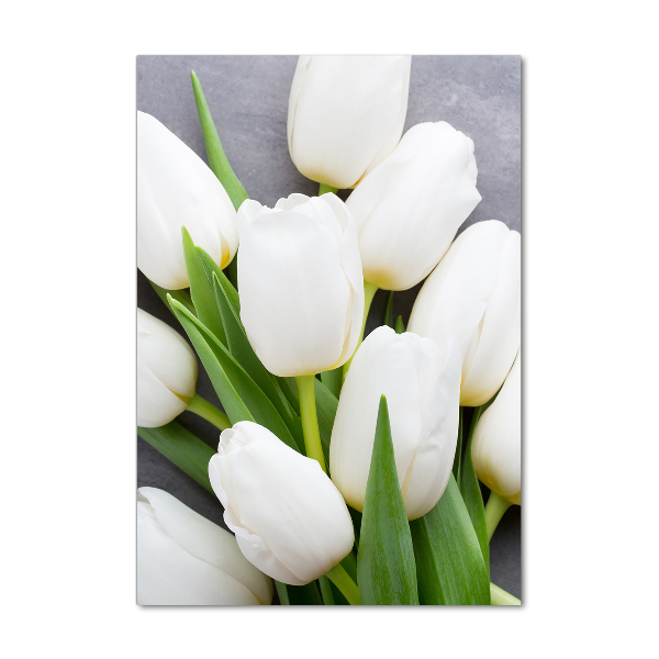 Fotocuadro de cristal elegante para hogar vertical tulipanes blancos
