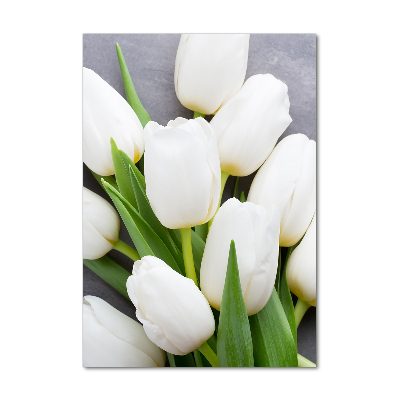 Fotocuadro de cristal elegante para hogar vertical tulipanes blancos
