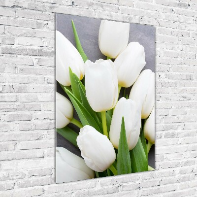 Fotocuadro de cristal elegante para hogar vertical tulipanes blancos