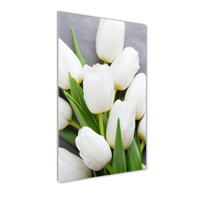 Fotocuadro de cristal elegante para hogar vertical tulipanes blancos
