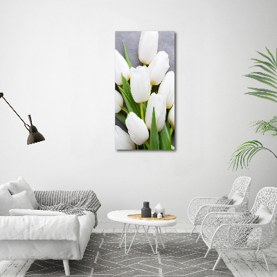 Fotocuadro de cristal elegante para hogar vertical tulipanes blancos