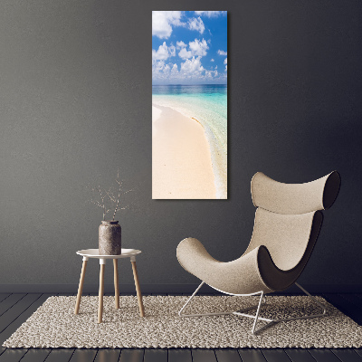 Cuadro de cristal moderno efecto brillo vertical Playa de Maldivas