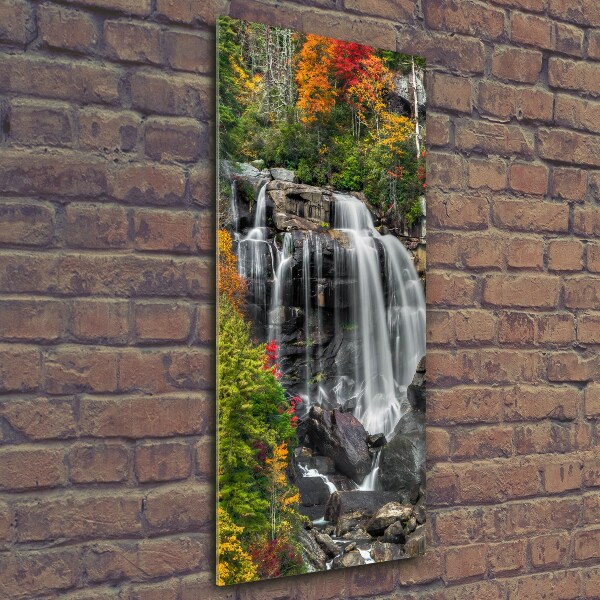 Cuadro decorativo en cristal con canto pulido vertical Cascada en otoño