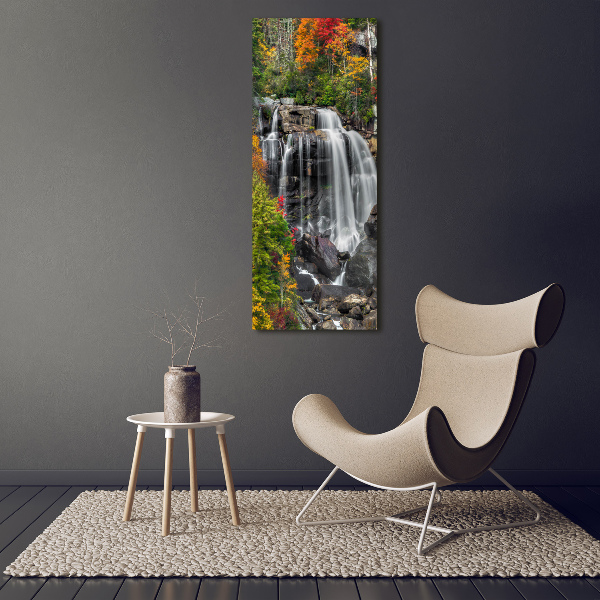 Cuadro decorativo en cristal con canto pulido vertical Cascada en otoño
