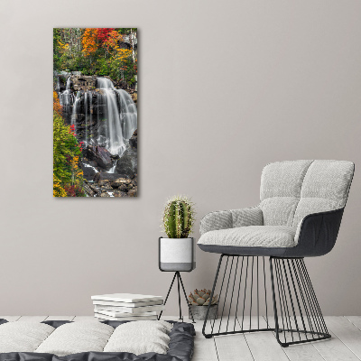Cuadro decorativo en cristal con canto pulido vertical Cascada en otoño