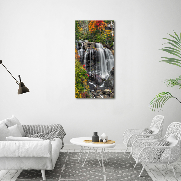 Cuadro decorativo en cristal con canto pulido vertical Cascada en otoño