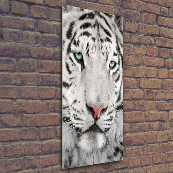 Fotocuadro de cristal elegante para hogar vertical Tigre blanco
