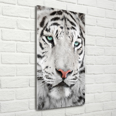 Fotocuadro de cristal elegante para hogar vertical Tigre blanco