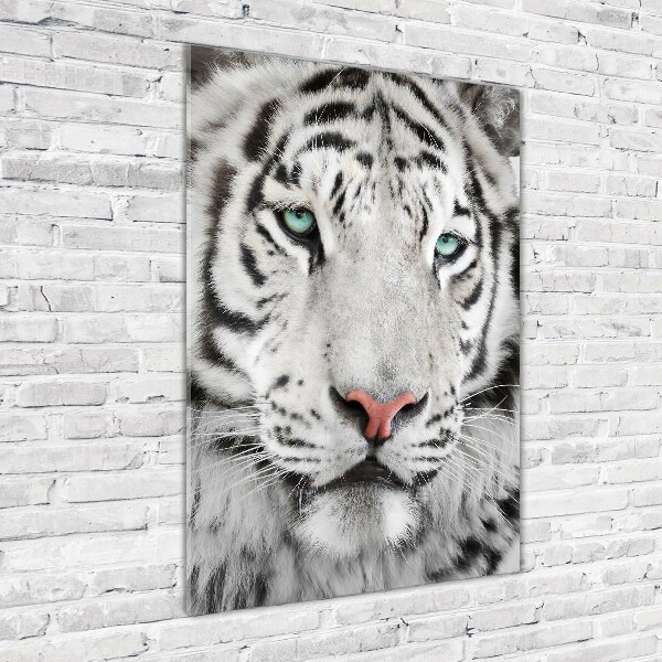 Fotocuadro de cristal elegante para hogar vertical Tigre blanco