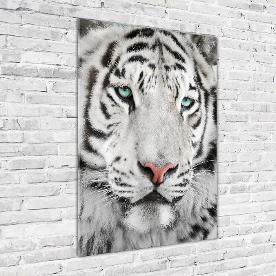 Fotocuadro de cristal elegante para hogar vertical Tigre blanco