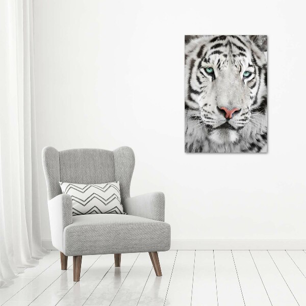 Fotocuadro de cristal elegante para hogar vertical Tigre blanco