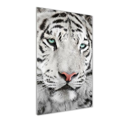 Fotocuadro de cristal elegante para hogar vertical Tigre blanco
