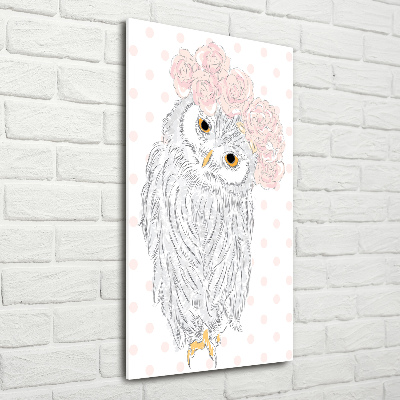 Cuadro decorativo en cristal con canto pulido vertical Búho en una corona