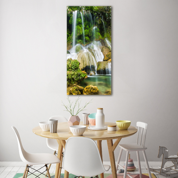 Fotocuadro de cristal elegante para hogar vertical Cascada en la selva
