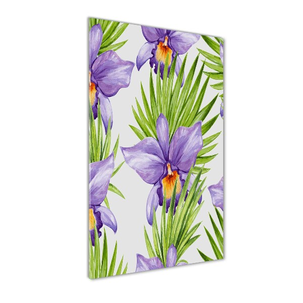 Cuadro decorativo en cristal con canto pulido vertical Orquídeas y palmeras