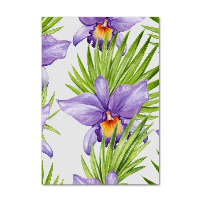 Cuadro decorativo en cristal con canto pulido vertical Orquídeas y palmeras