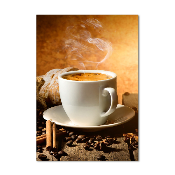 Cuadro de cristal moderno efecto brillo vertical Una taza de café