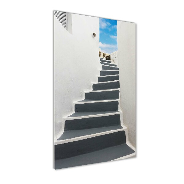 Cuadro de cristal moderno efecto brillo vertical Santorini, Grecia