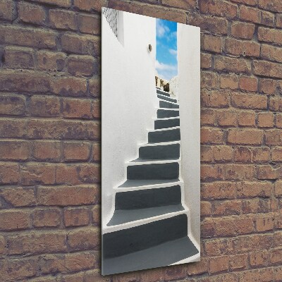 Cuadro de cristal moderno efecto brillo vertical Santorini, Grecia