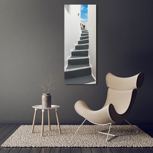 Cuadro de cristal moderno efecto brillo vertical Santorini, Grecia