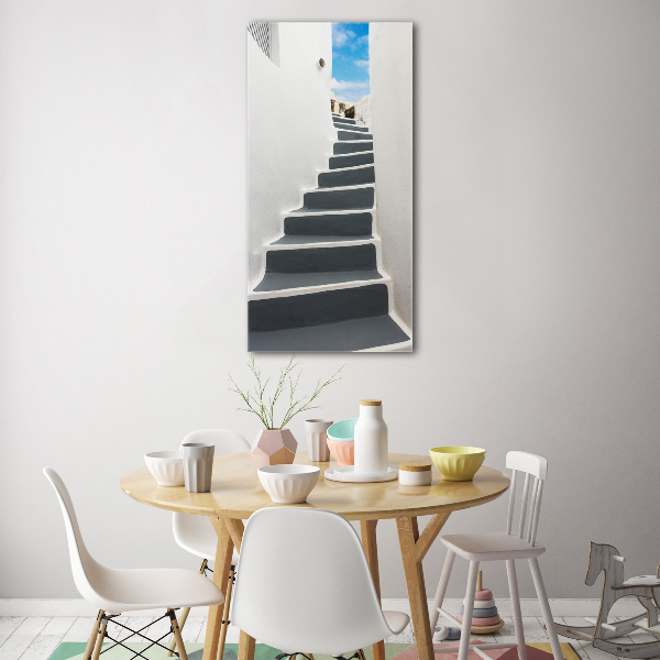 Cuadro de cristal moderno efecto brillo vertical Santorini, Grecia