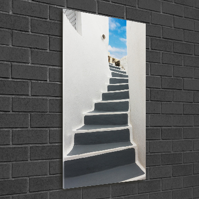 Cuadro de cristal moderno efecto brillo vertical Santorini, Grecia