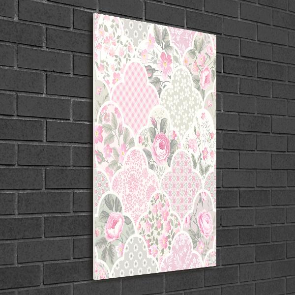 Cuadro de cristal moderno efecto brillo vertical Rosas