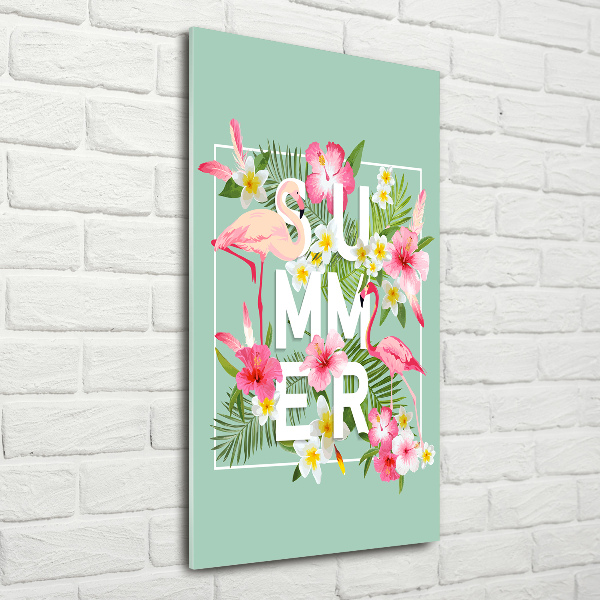Cuadro de vidrio templado 4mm para pared vertical Vacaciones y flamencos