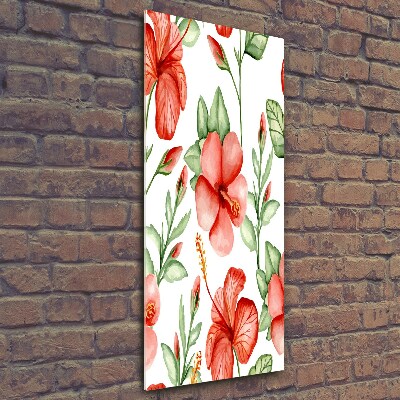 Cuadro decorativo en cristal con canto pulido vertical flores tropicales