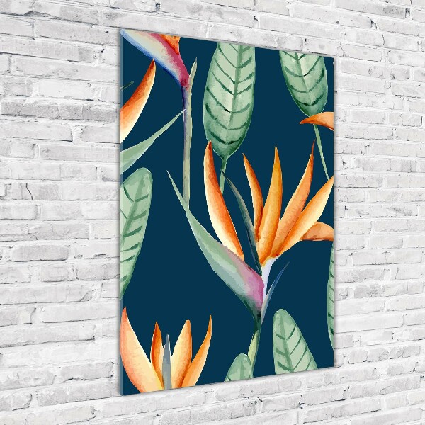 Fotocuadro de cristal elegante para hogar vertical Strelitzia reginae