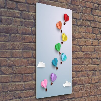 Cuadro decorativo en cristal con canto pulido vertical Globos de corazón