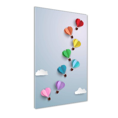 Cuadro decorativo en cristal con canto pulido vertical Globos de corazón