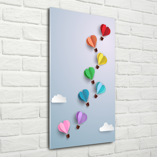 Cuadro decorativo en cristal con canto pulido vertical Globos de corazón