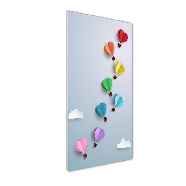 Cuadro decorativo en cristal con canto pulido vertical Globos de corazón