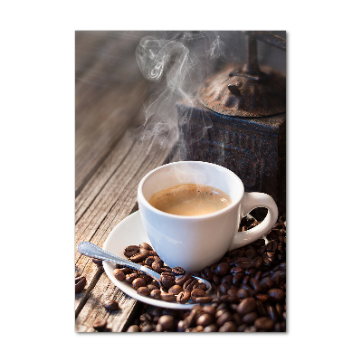 Cuadro decorativo en cristal con canto pulido vertical Una taza de café