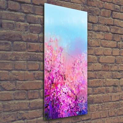 Cuadro de cristal moderno efecto brillo vertical flores de cerezo