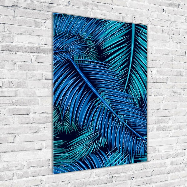 Cuadro de cristal moderno efecto brillo vertical hojas de palma