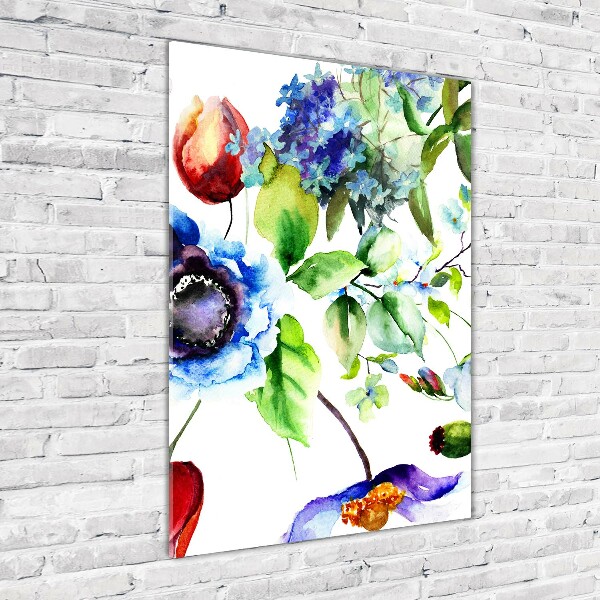 Cuadro decorativo en cristal con canto pulido vertical Flores silvestres