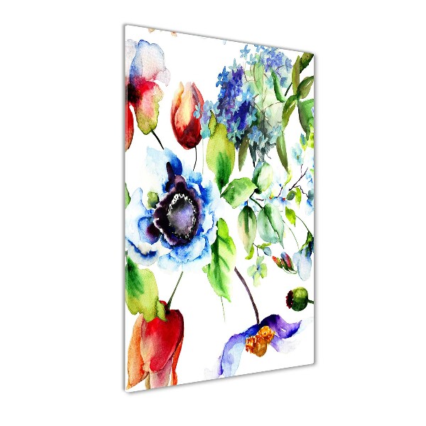 Cuadro decorativo en cristal con canto pulido vertical Flores silvestres