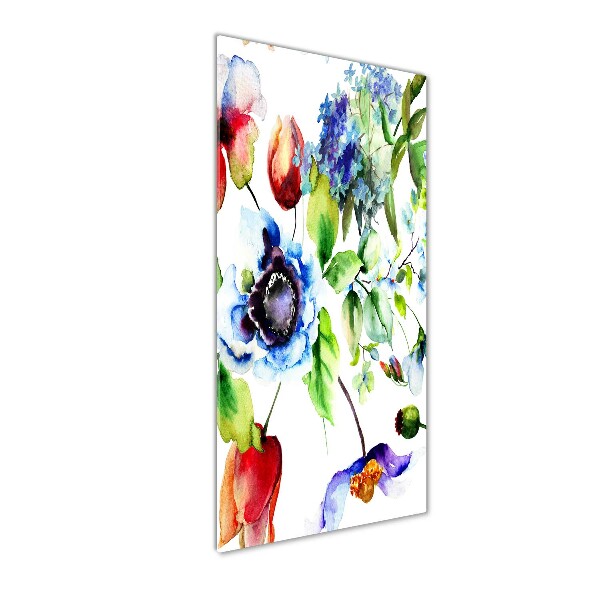 Cuadro decorativo en cristal con canto pulido vertical Flores silvestres