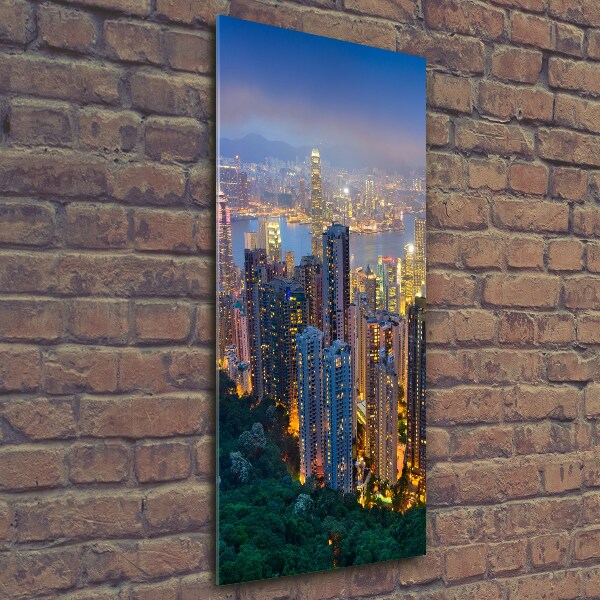 Cuadro de vidrio templado 4mm para pared vertical Hong Kong de noche