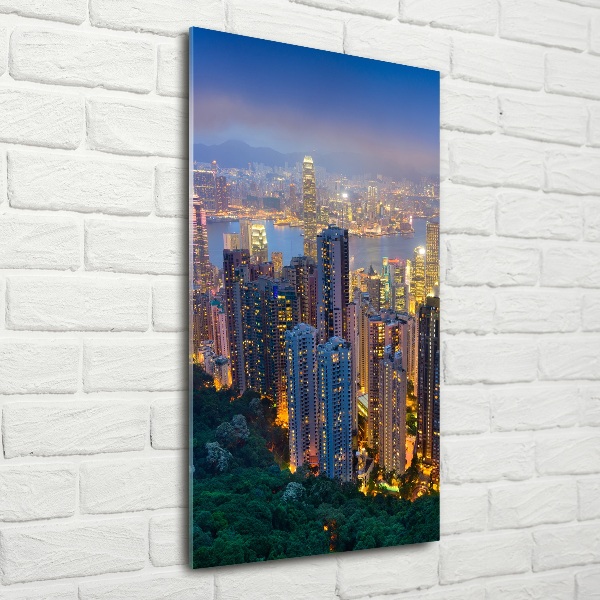 Cuadro de vidrio templado 4mm para pared vertical Hong Kong de noche