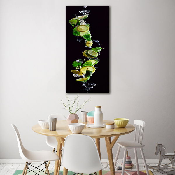 Cuadro de cristal moderno efecto brillo vertical Limas y limones