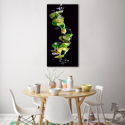 Cuadro de cristal moderno efecto brillo vertical Limas y limones