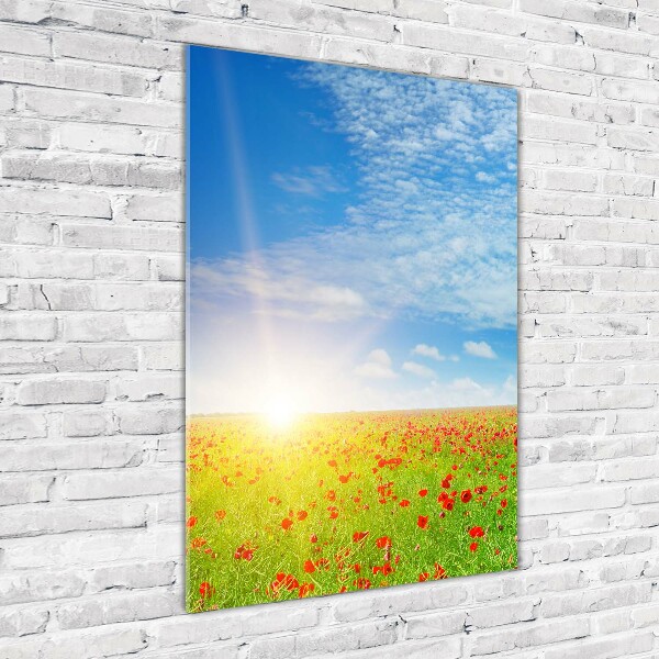 Fotocuadro de cristal elegante para hogar vertical Campo de amapolas