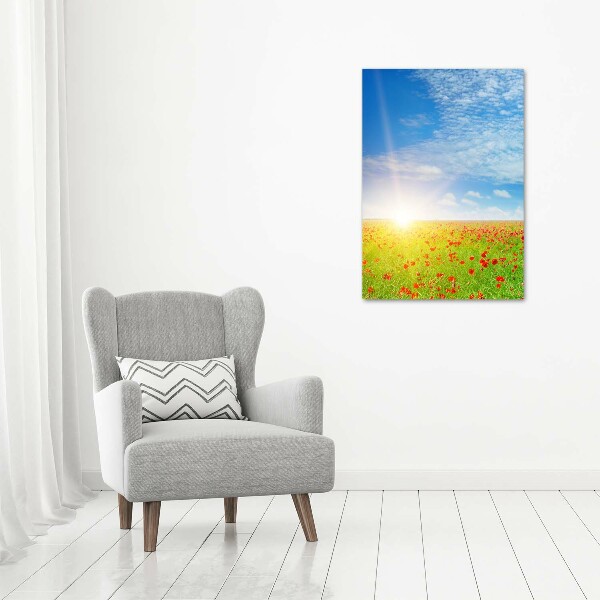 Fotocuadro de cristal elegante para hogar vertical Campo de amapolas