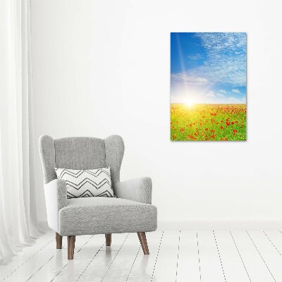 Fotocuadro de cristal elegante para hogar vertical Campo de amapolas
