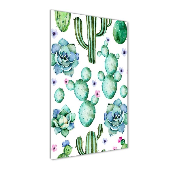 Cuadro de cristal moderno efecto brillo vertical Cactus