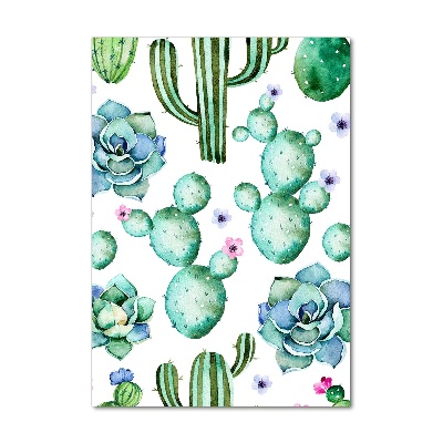 Cuadro de cristal moderno efecto brillo vertical Cactus